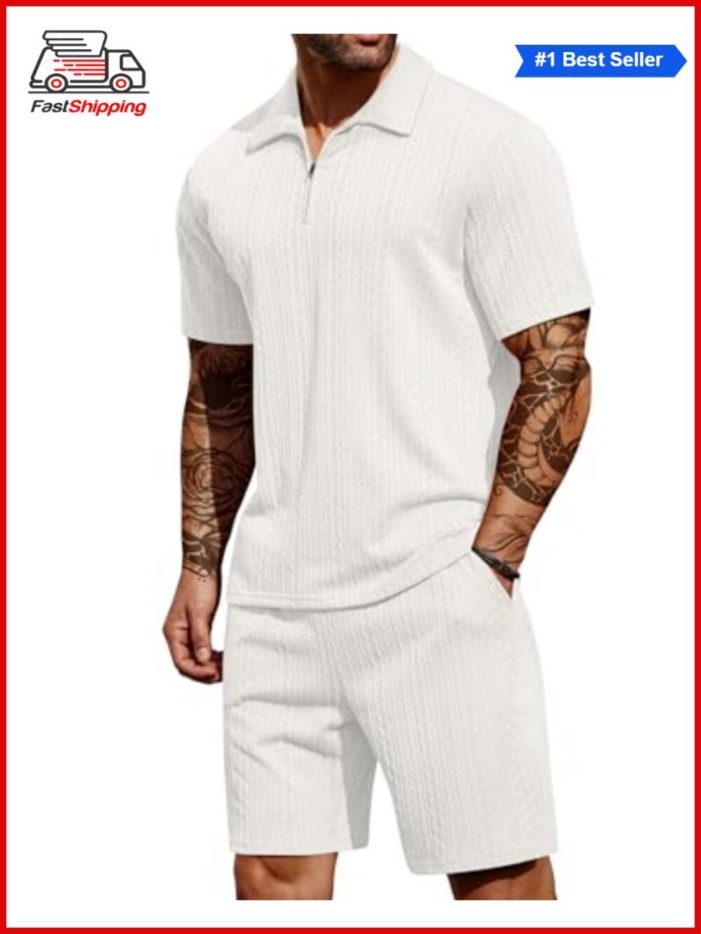 ✨COOFANDY Men's 2 Piece Quarter Zip Polo Shirt and Shorts Set Tracksuit